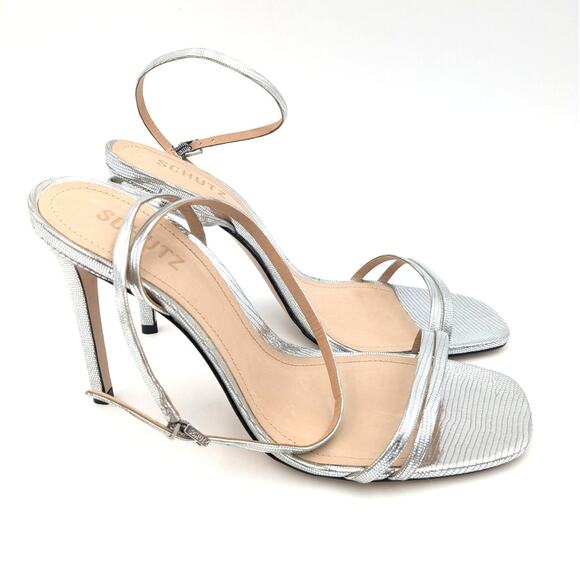 Schutz Altina Women's Embossed Leather Sandals Prata Silver Size US10B EU40 - Picture 3 of 10